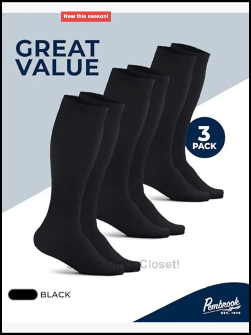 Cotton Light Compression Socks for Men & Women - 3 Pairs, 8-15 mmHg, Knee-High,